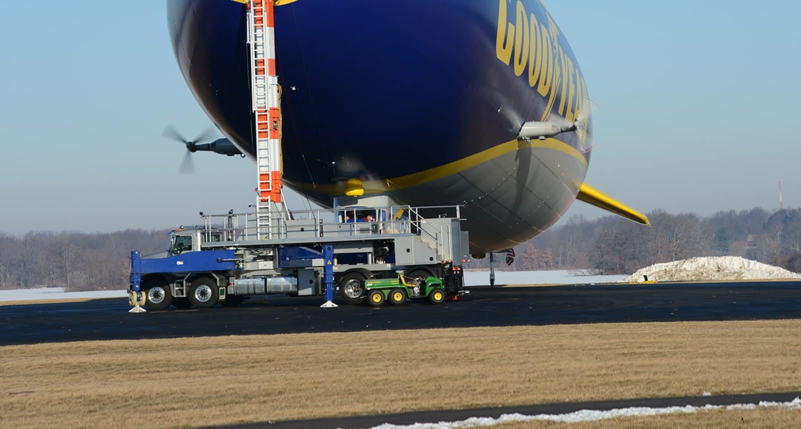 Nuss custom engineered truck serving as the mobile mooring mast for the Goodyear Blimp