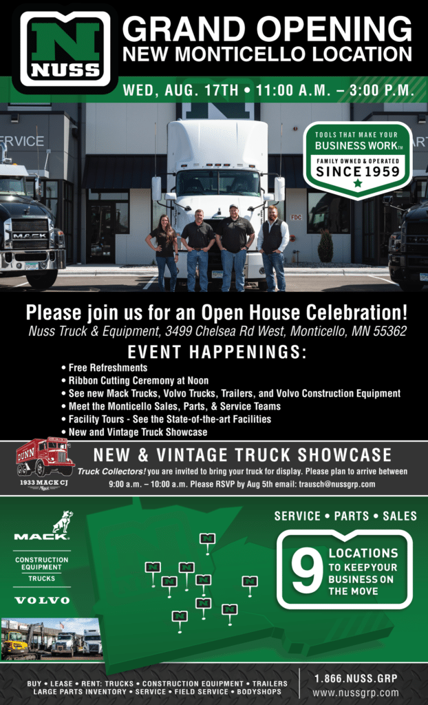 GRAND OPENING, NEW MONTICELLO LOCATION Nuss Truck & Equipment