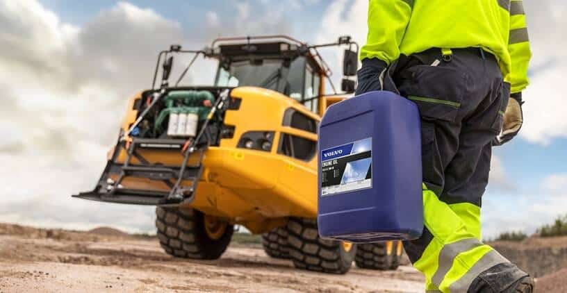 Genuine Volvo engine oil at a Volvo articulated hauler